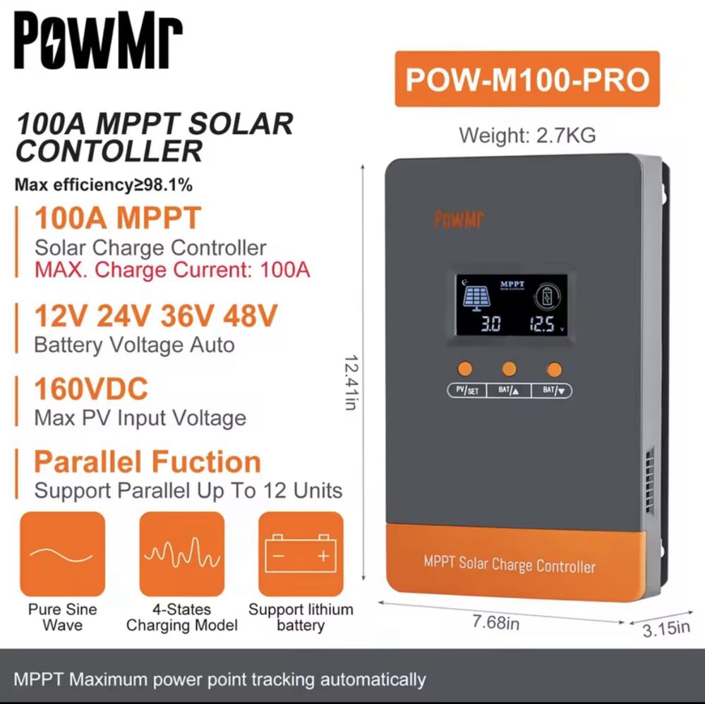 Regulator ładowania MPPT 100A solarny PowMr POW-M100-PRO