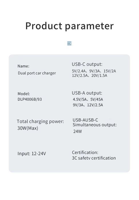 Dwuportowa ładowarka samochodowa 100W Mini USB Ultra szybkie ładowanie