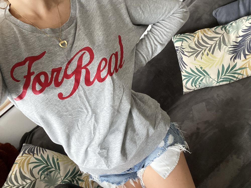 Lekka szara bluza H&M z napisem For Real