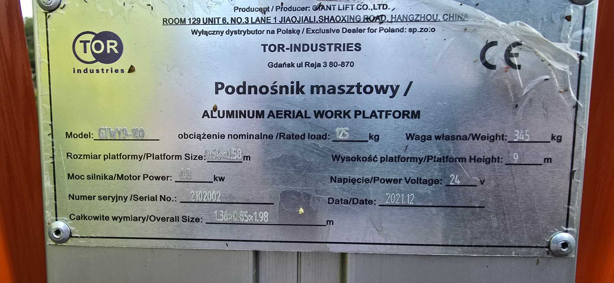 Podnośnik koszowy teleskopowy GTWY9-100 z baterią