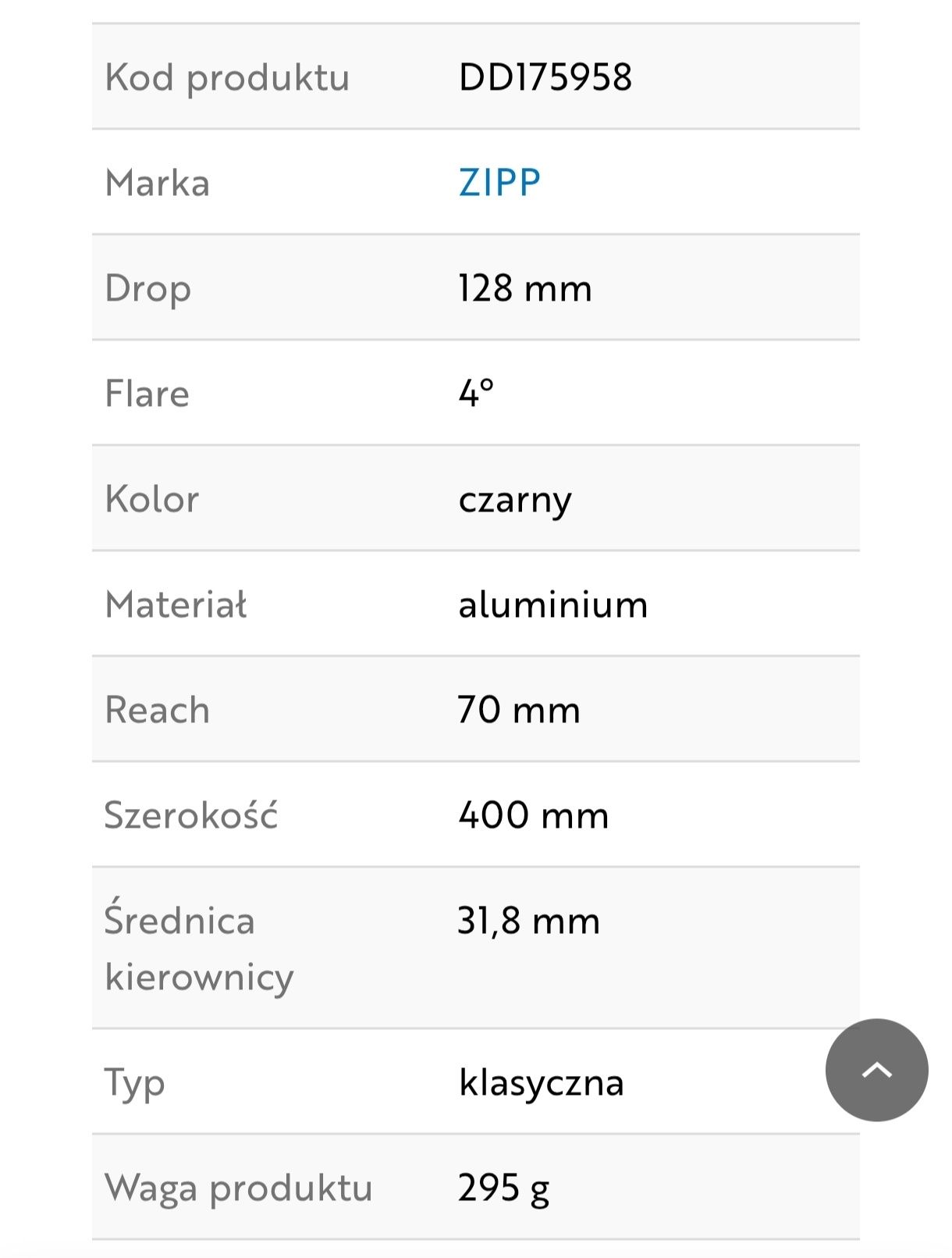 Kierownica 400mm  + mostek 100mm ZIPP Service Course