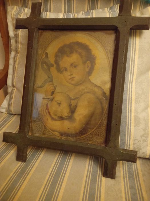 Quadro antiquissimo com moldura de cor verde