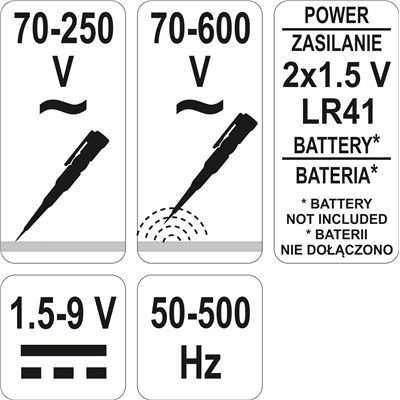 Próbnik Napięcia 70-250V~ 1.5-9V- 50-500Hz Yato