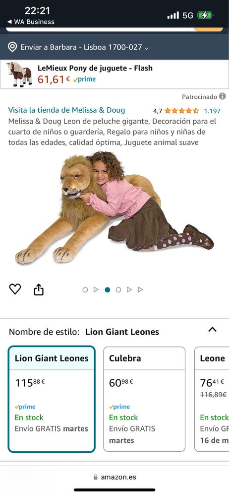 Vendo Leão Gigante em Peluche!