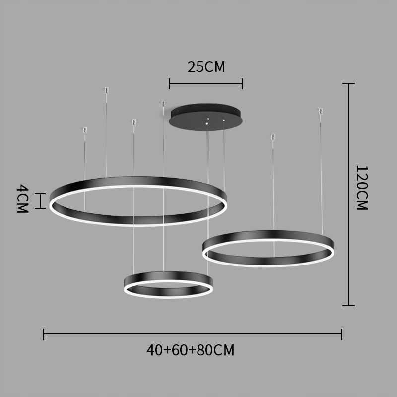 LAMPA SUFITOWA CZARNA LED żyrandol ringi 80/60/40cm Z PILOTEM