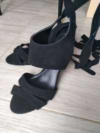Buty damskie sandały paski czarne wiązane 41