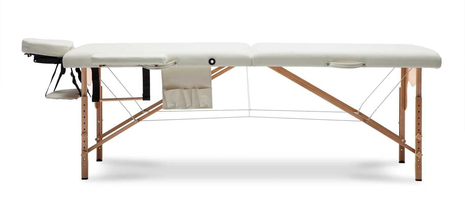 Stół, łóżko do masażu 2-segmentowe drewniane XXL - biały