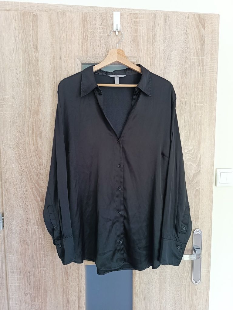 Satynowa koszula oversize czarna H&M 42 XL