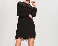 RESERVED 42 XL sukienka koronka szyfon trapezowa czarna