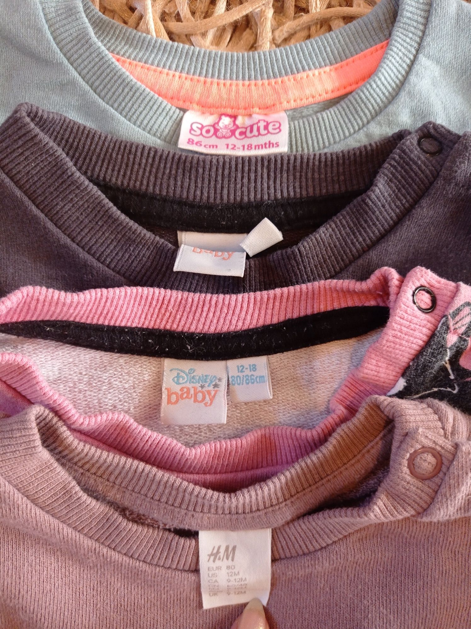 Bluzy, dziewczynka, Myszka Minnie, miś, tęcza, 4 szt., r. 80-86