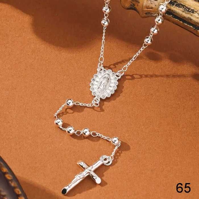 Елегантний платиновий розарій, медальйон з цирконом, вервиця,подарунок