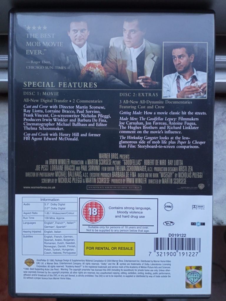 DVD do filme GoodFellas (Tudo Bons Rapazes) Ed especial de 2 discos