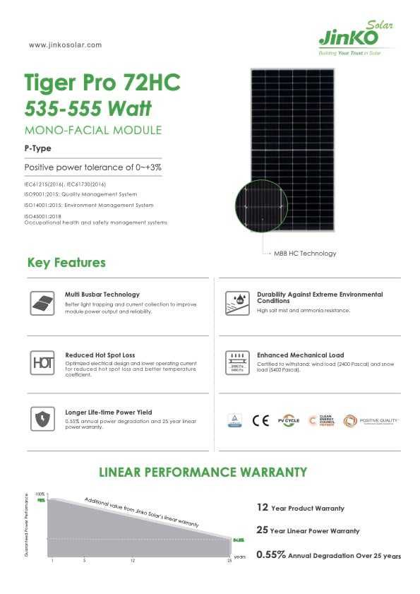 Panele Fotowoltaiczne Jinko Solar Mono Perc 10BB 555Wp