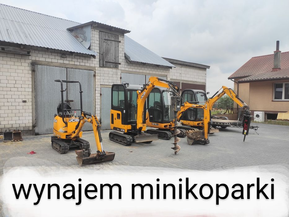 Wynajem minikoparki wozidło miniładowarka usługi wiertnica młot do kuc