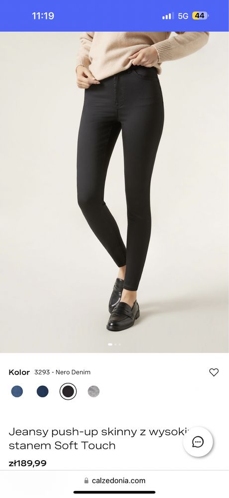 Jeansy push-up skinny z wysokim stanem Soft Touch Calzedonia