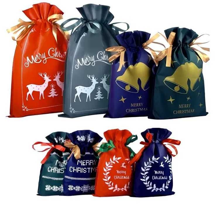 Worki na Prezenty Mikołajki Święta pod Choinkę Torebki Prezentowe x 8