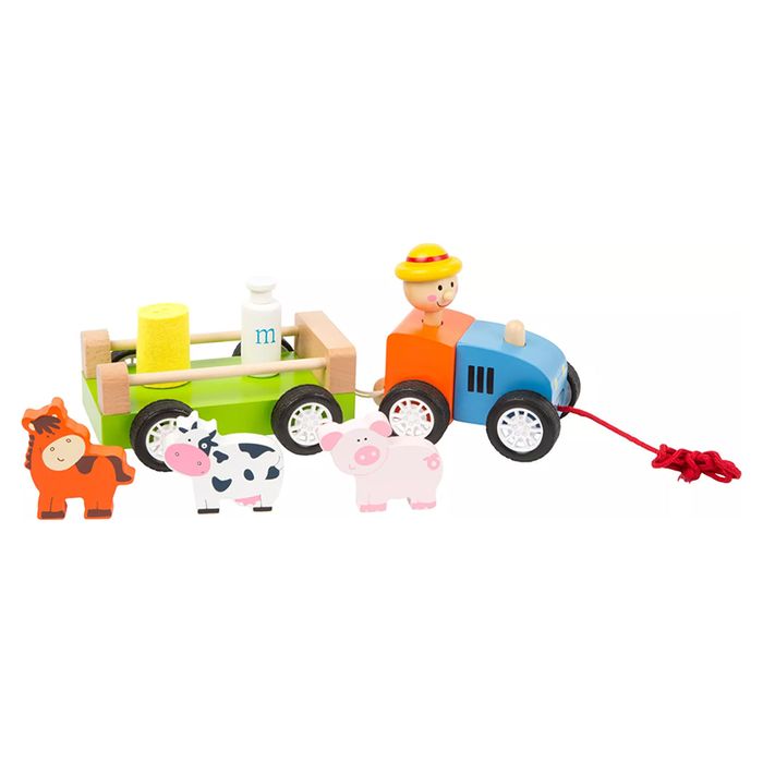 Drewniany traktor z przyczepą i zwierzątkami farma zabawka edukacyjna
