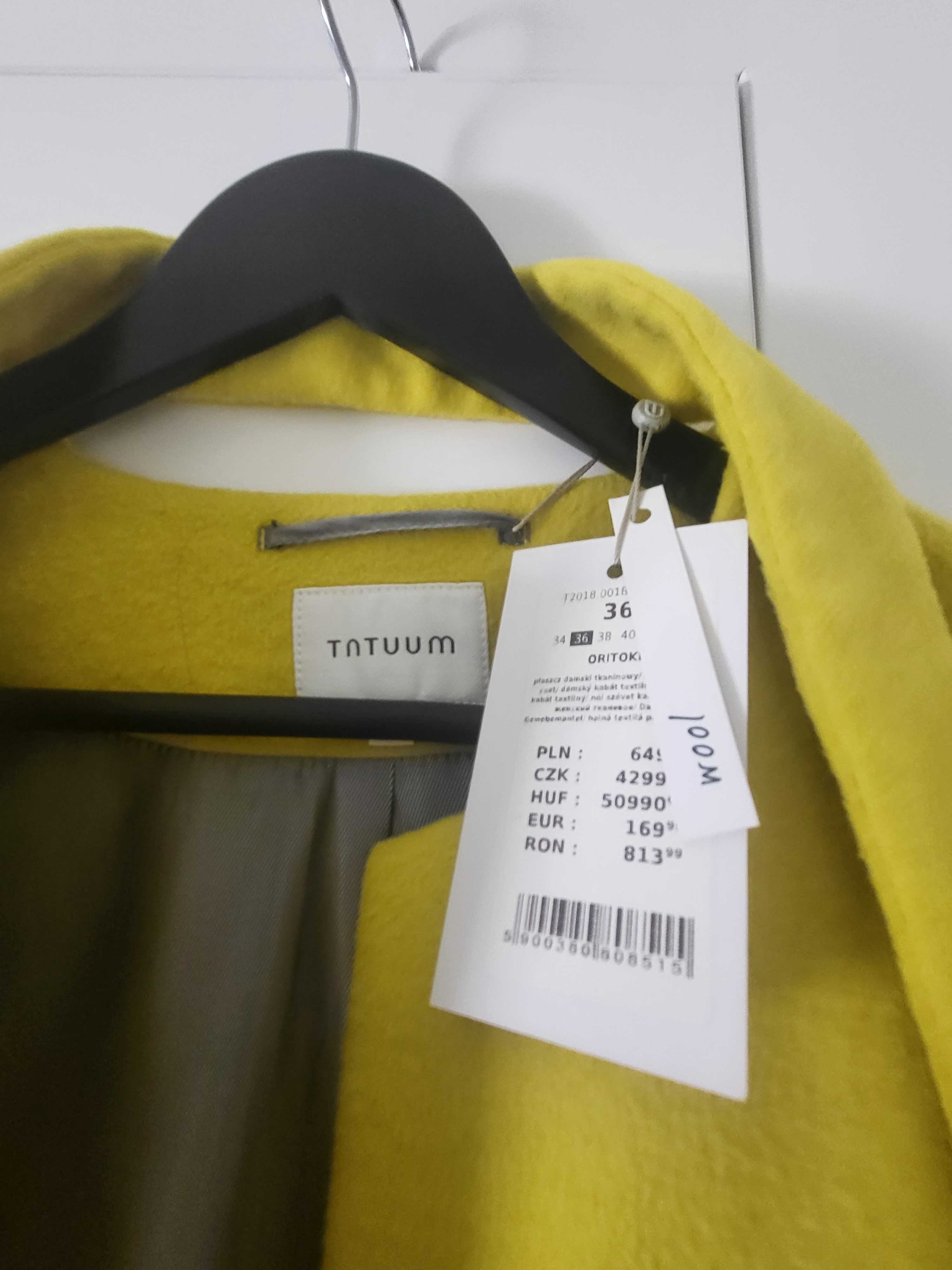 Sprzedam nowy płaszcz cytrynowy firmy Tatuum rozmiar 36.