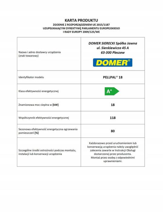 Kocioł 18KW piec na pellet PELLPAL do 220m2