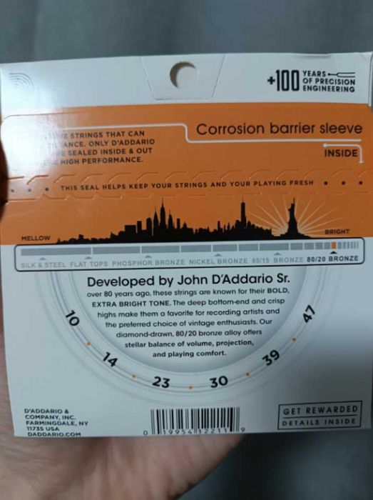 Струни для акустичної гітари daddario 10-47 ej10 США оригінал