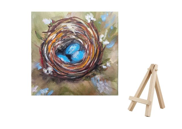Mini obraz ręcznie malowany jajka gniazdo