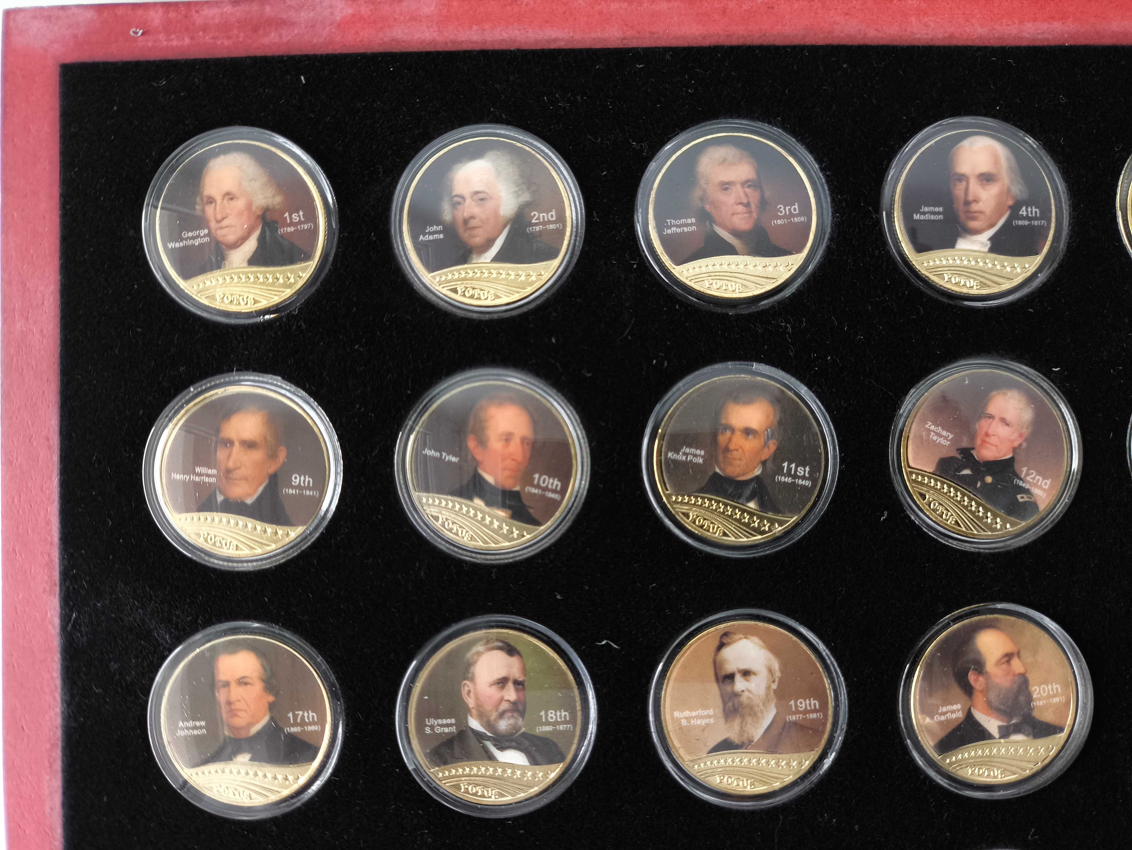 Conjunto de moedas comemorativas de presidentes dos EUA 46 moedas