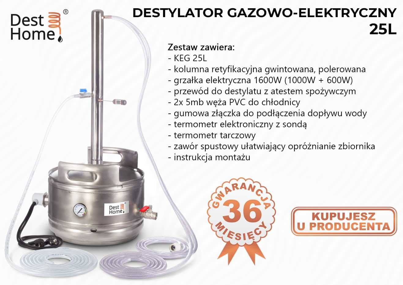 Destylator gazowo-elektryczny, bimber, KEG 25-50L, aabratek