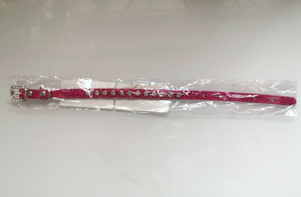 Biżuteryjna obroża dla psa, z cyrkoniami, fuksja, rozmiar S