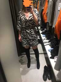 Krótka sukienka, zebra, zwierzęcy print, firmy ZARA, rozmiar S