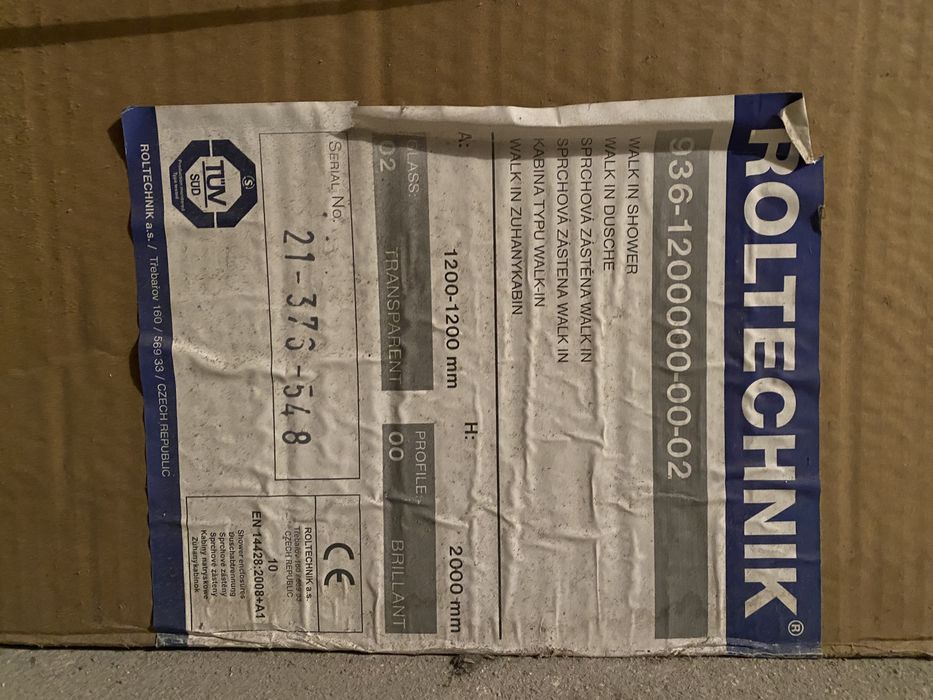 Kabina prysznicowa Walk-in C 1200 x 2000