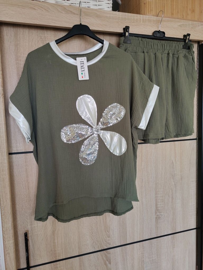 Zestaw komplet szorty muślin bawełna bawełniany plus size 48 50 duży r