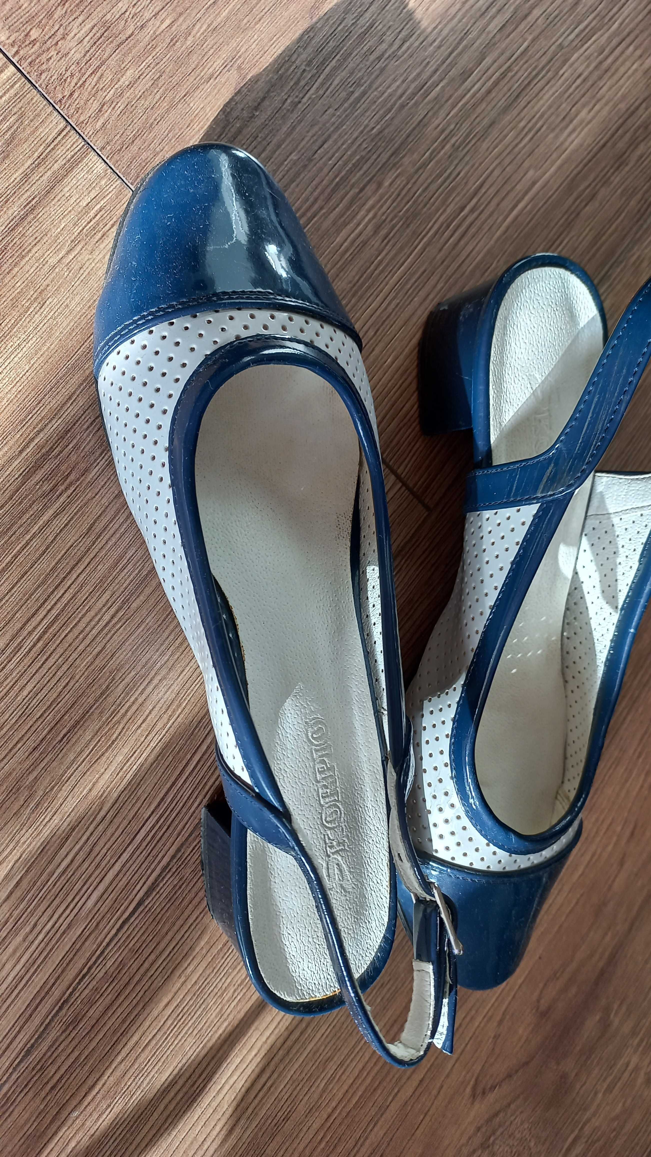Buty damskie ze skóry sandałki r.38 słupek  baleriny