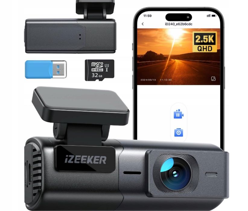 IZEEKER Kamera samochodowa WiFi Dashcam, mini kamera samochodowa 1440P