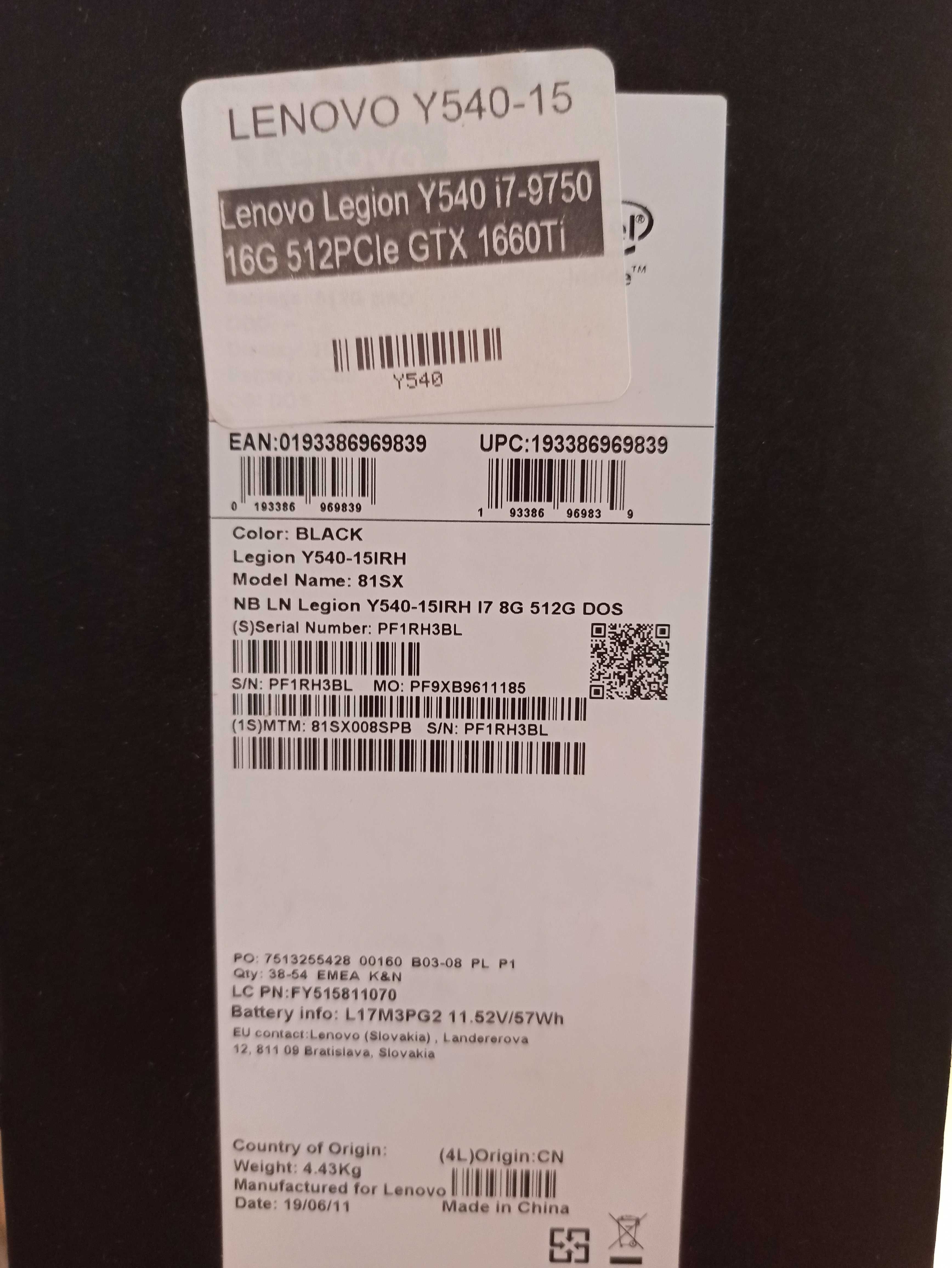 Lenovo Legion Y540-15 i7-9750H/16GB/512 GTX1660Ti