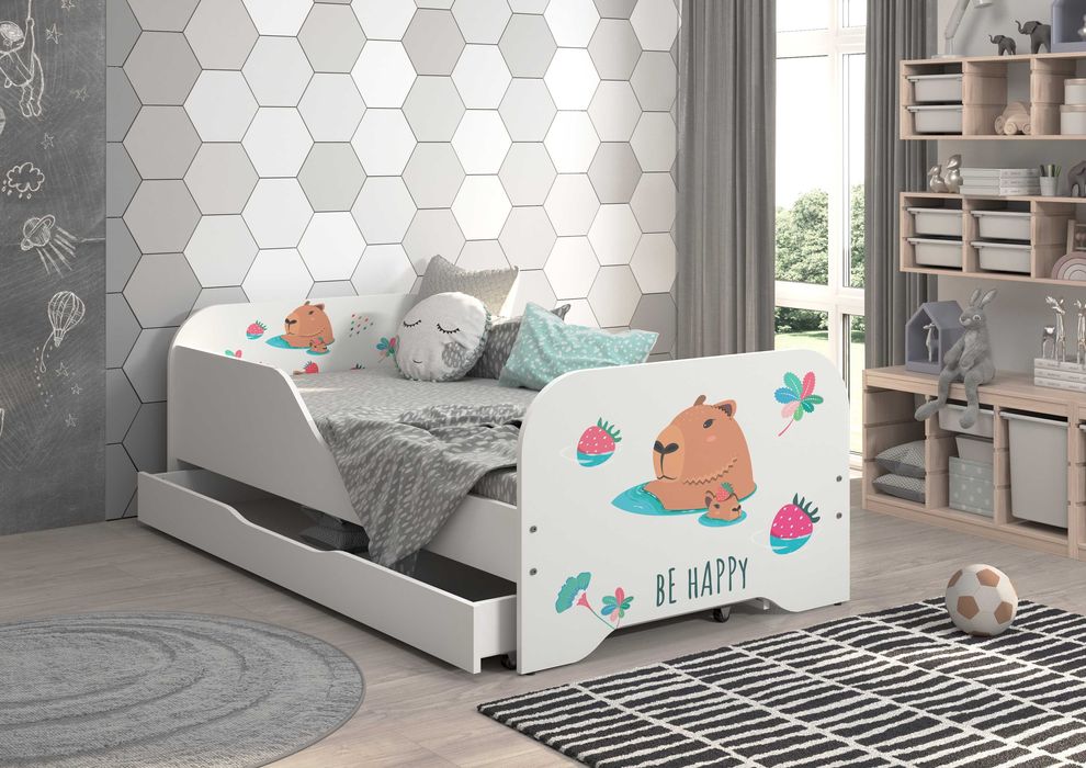 Łóżko MIKI kapibara dla dziecka 160x80 + materac + szuflada, wzory