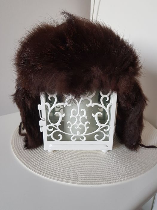 KARIBU czapka pilotka uszanka skóra lis