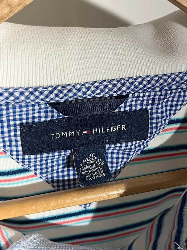 biala koszulka polo w paski tommy hilfiger