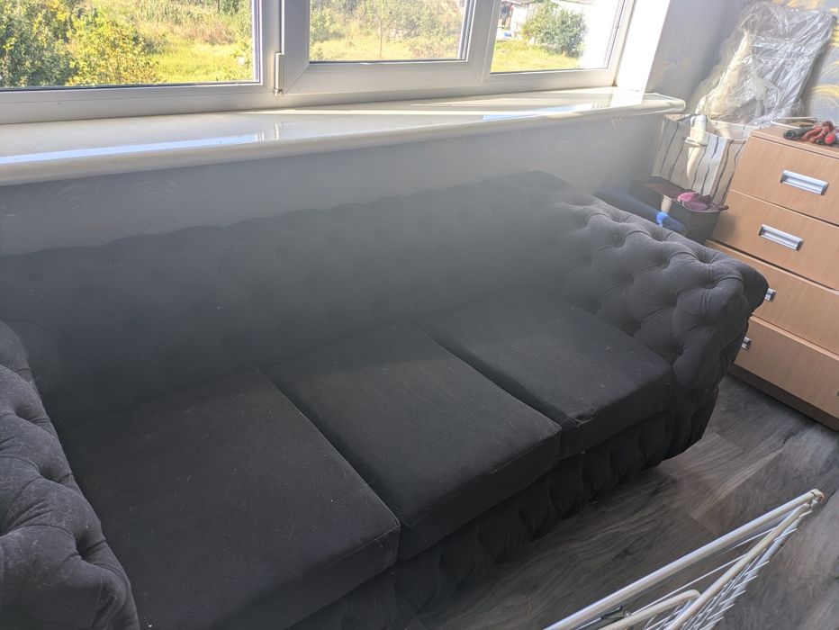 Диван велюровий чорний оксфорд