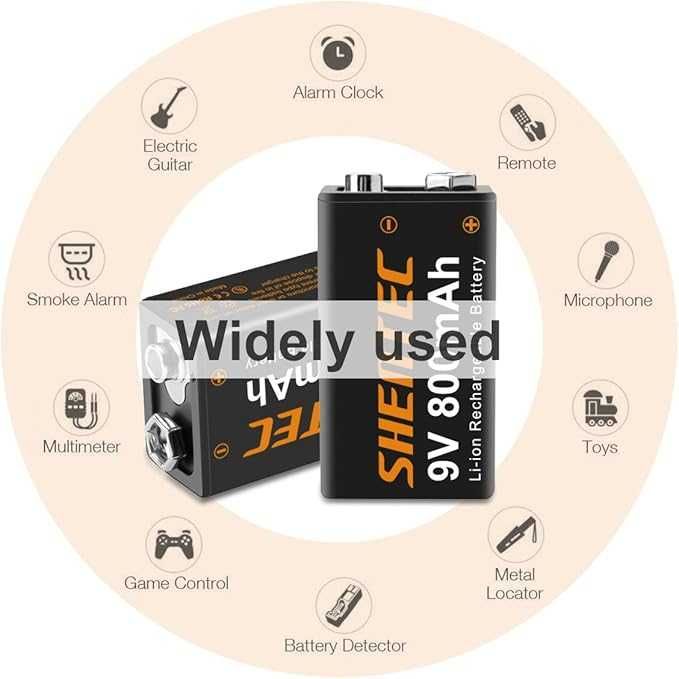 Shentec 4 szt akumulatory 9V 800mAh litowojonowe wielokrotne ładowanie