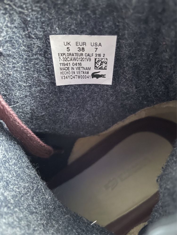 Ботинки кеды кроссовки Lacoste 38