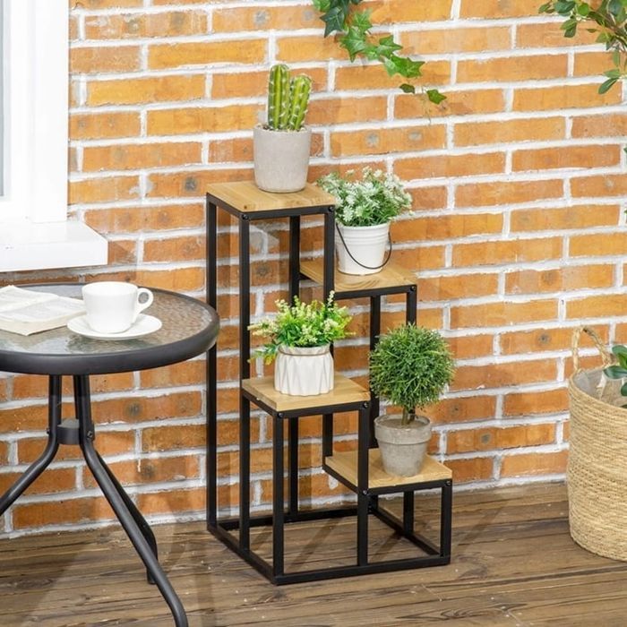 Kwietnik Stojak Na Kwiaty Rośliny Metalowy Stojący 4 Półki Loft 67Cm