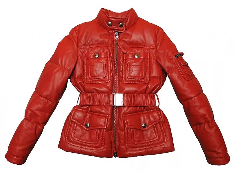 Marlboro Down Leather Puchowa Skórzana Czerwona Kurtka Damska Skóra