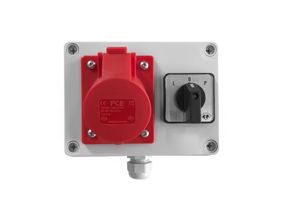 Rozdzielnica elektryczna z wyłącznikiem L-0-P, gniazdo 1x16A 400V 4P