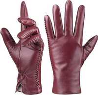 Nowe damskie rękawiczki skórzane / ocieplane / bordo !S! 062-1-S!