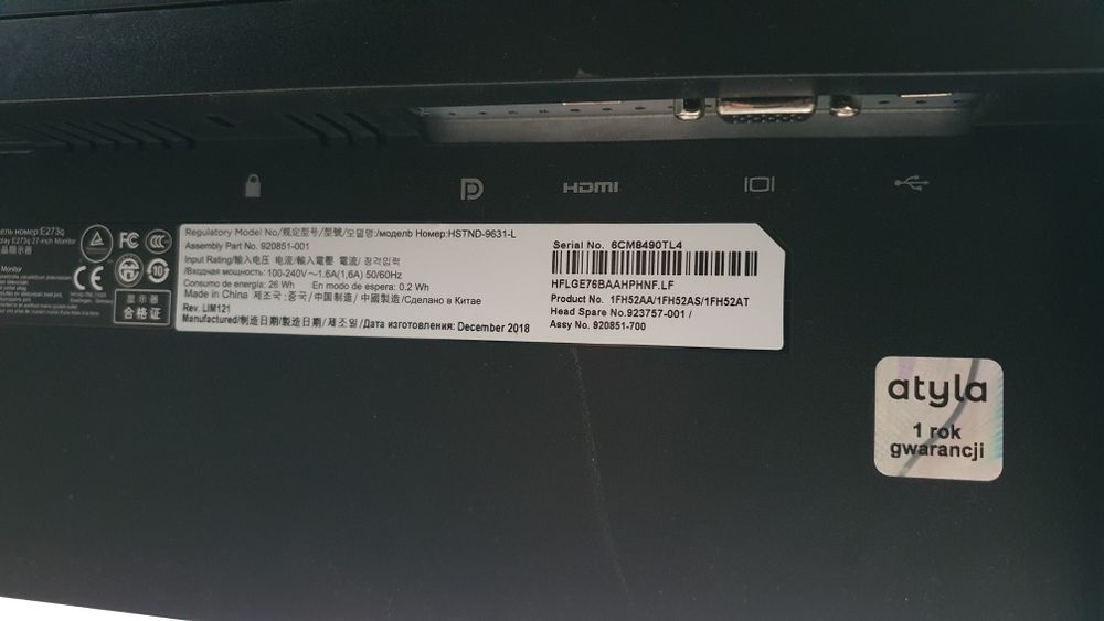 Bezramkowy Monitor HP EliteDisplay E273q QHD IPS LED HDMI PD USB-C