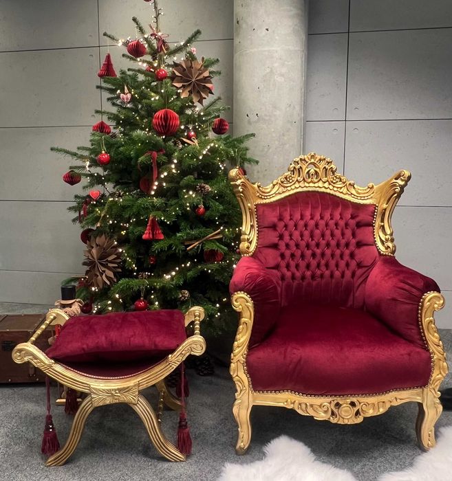 Fotel Mikołaja. Dekoracja Świąteczna. Mikołaj Śnieżynka wynajem fotela