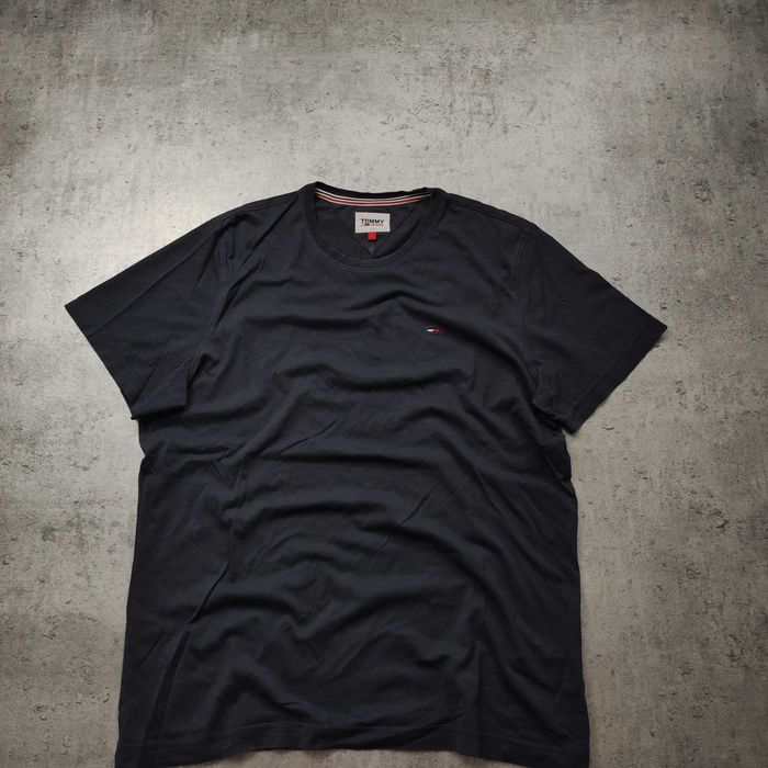 MĘSKA Koszulka Basic Klasyczna Bawełna Granatowa Logo Tommy Hilfiger