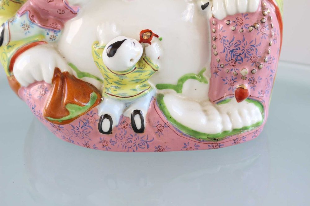 Antigo Buda Fertilidade Porcelana Chinesa Família Rosa 24 cm Marcado