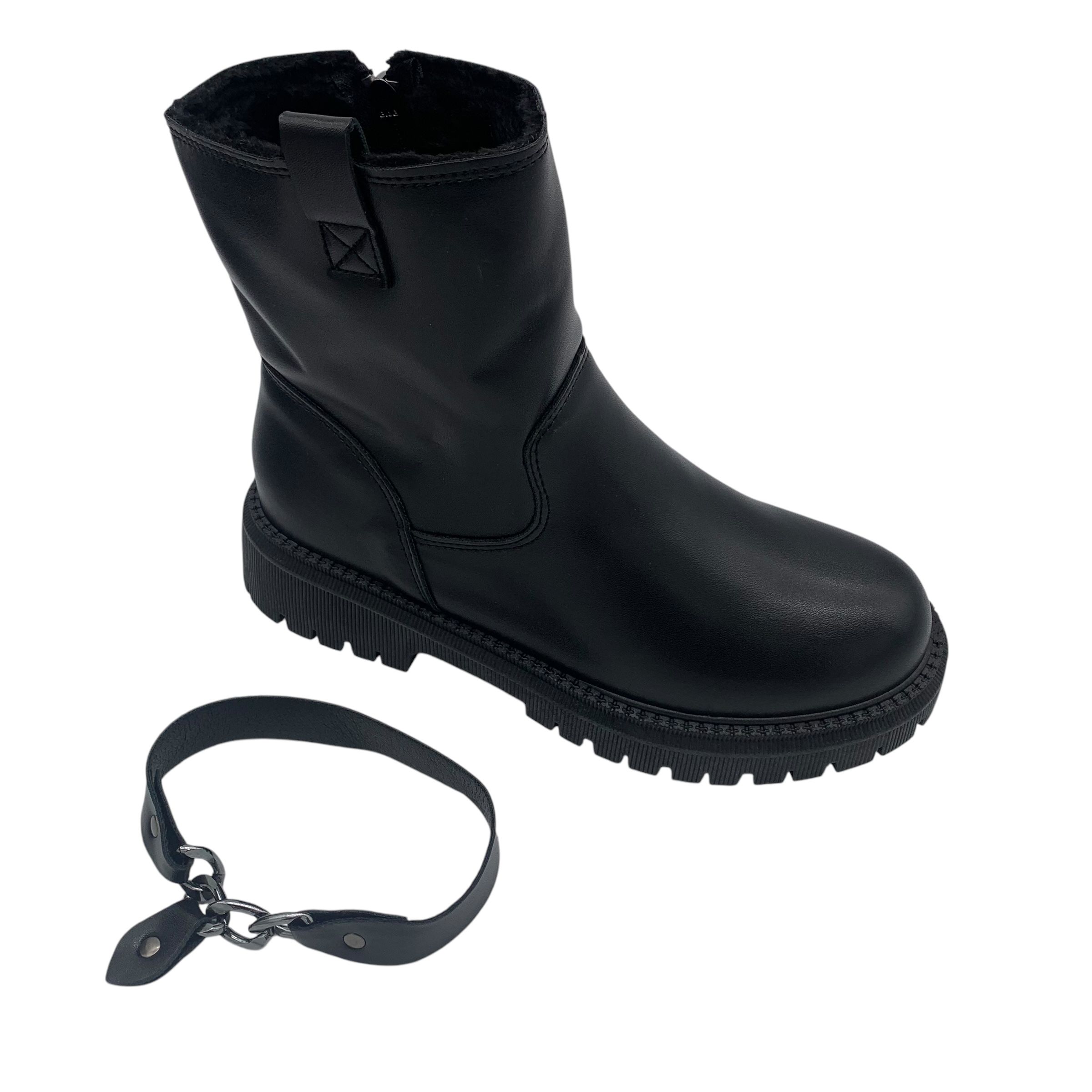 Buty damskie botki r.39 bikery krótkie ocieplane z futerkiem łańcuch
