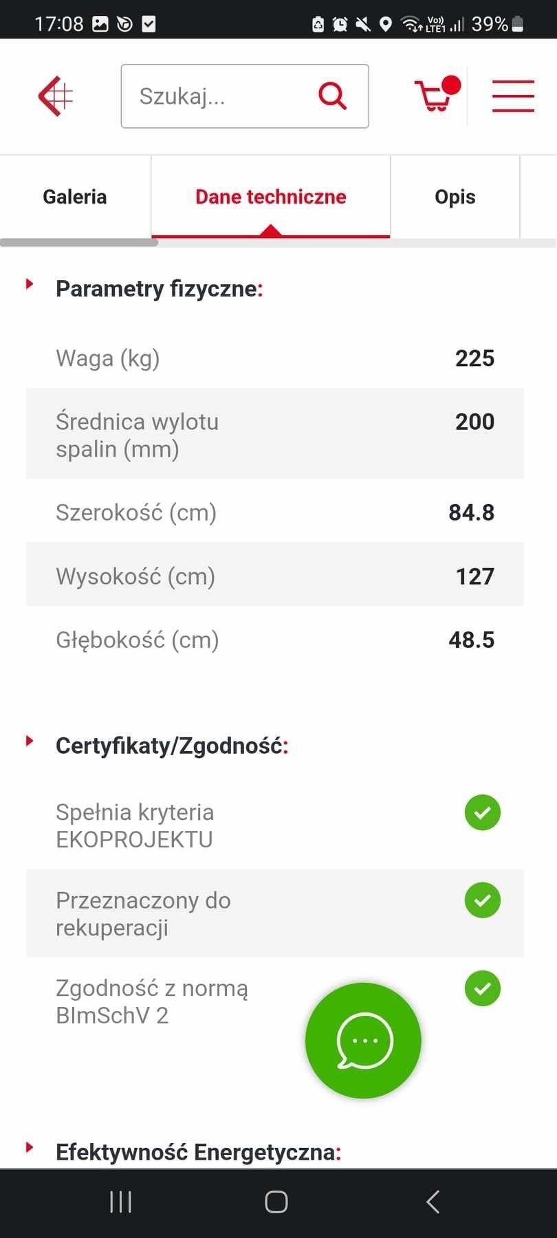 Kominek powietrzny stalowych 14 KW Ø 200